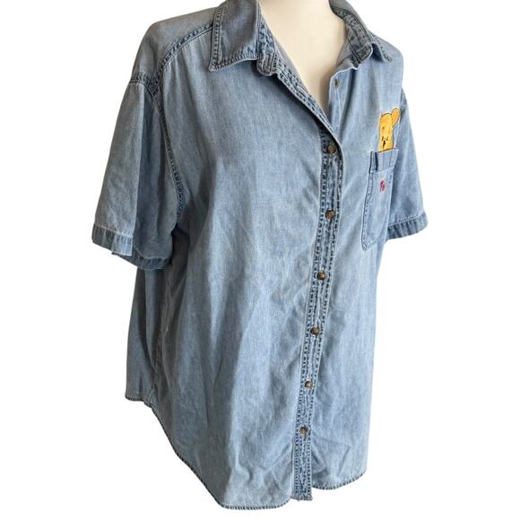 Vintage Disney Winnie the Pooh Embroidered Denim Shirt Button Down 14W/16W - Picture 5 of 8
